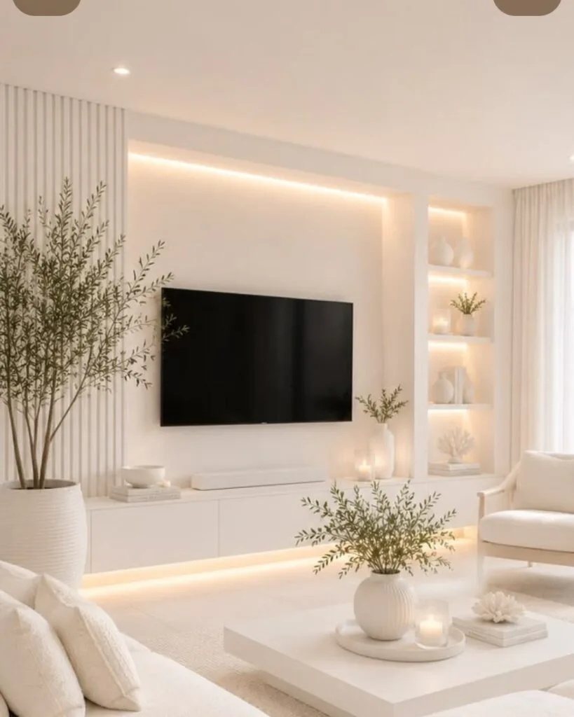 Custom media wall installation by Happy Homes Construction